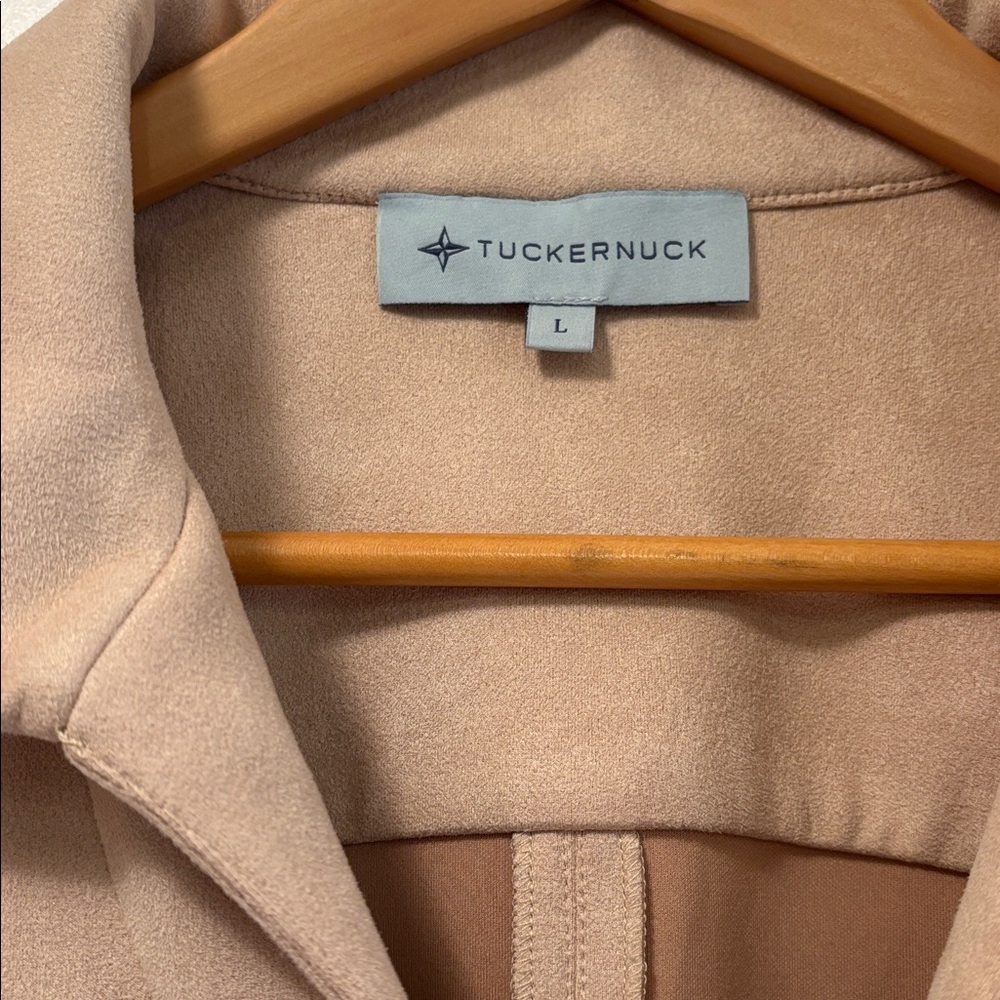Tuckernuck  Bone Tan Suede Margot Stand Collar Blouse Tunic Top Large - Picture 2 of 7